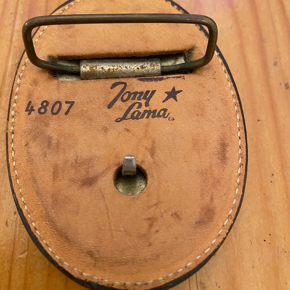 Tony Lama hand stitched leather rodeo calf roper belt buckle. - Picture 9 of 10